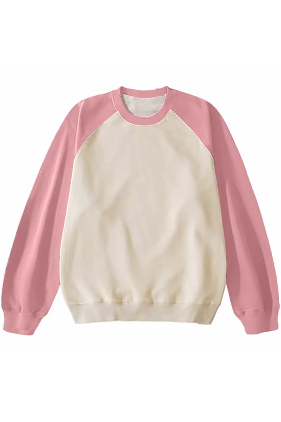 Men's Loose Crew Neck Sweatshirt Drop Shoulder Raglan Sleeve Loose Casual Pullover Color Block Tops Long Sleeve T-shirt Pink 4