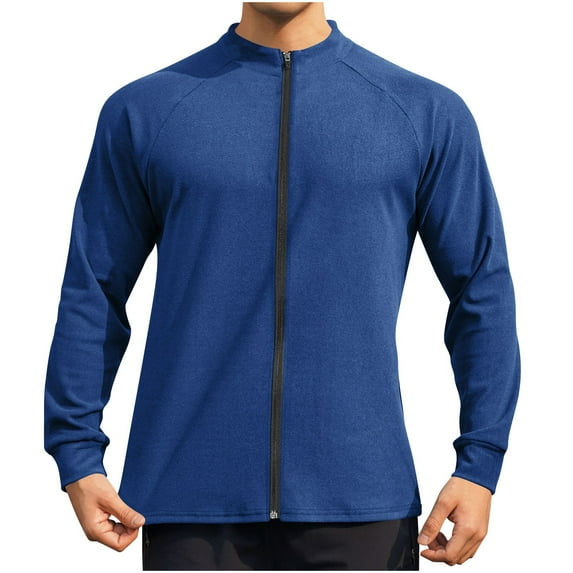 SSAAVKUY Men's Outdoor Sweatshirt Fashion Quick-Dry Active Sports Coats Full Zip Long Sleeve Running Pullover Tops Blue L