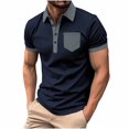 thumbnail image 1 of SSAAVKUY Men's Polo Shirts 2025 Short Sleeve Casual Polo T Shirt Color Block Collared Slim Fit Golf Shirts with Pocket Navy L, 1 of 4