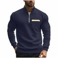 thumbnail image 1 of SSAAVKUY Men's Quilted Sweatshirt Casual Long Sleeve Outdoor Padded Standing Collar Quarter Zipper Pullover Sweatshirt Navy 4, 1 of 9