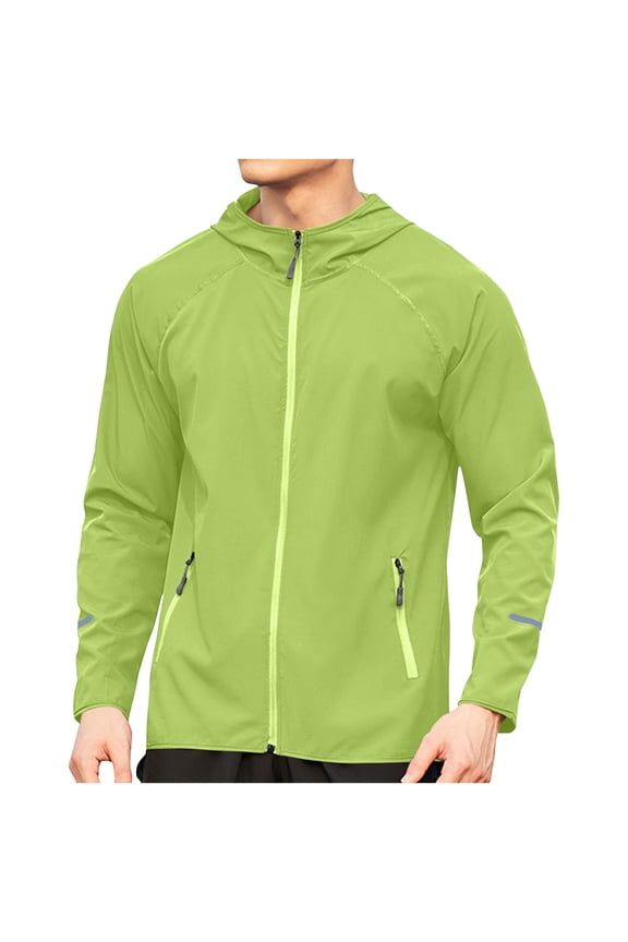 Men's Running Jacket Lightweight Water Resistant Windbreaker Hooded Zip Up Activewear Workout Training Athletic Sports Coat Green 8