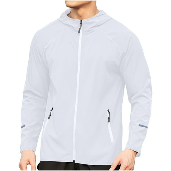 SSAAVKUY Men's Running Jacket Lightweight Water Resistant Windbreaker Hoodie Zip Up Workout Sportswear Activewear White 8