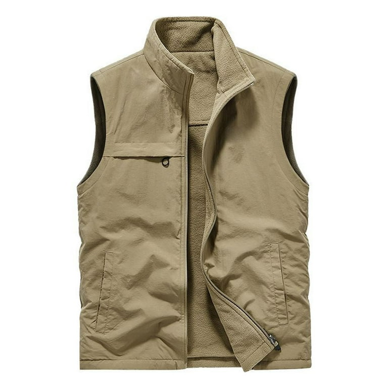 Ssaavkuy Men s Running Vest Outerwear Lightweight Windproof Fleece Lined Softshell Sleeveless Jacket for Golf Multi Pockets Khaki 4 Size Medium US 4