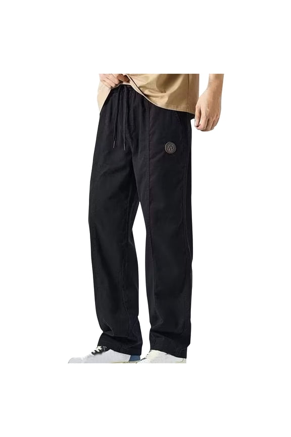 Men's Straight Leg Sweatpants Joggers Elastic Waist Drawstring Sweat Pants Men Open Bottom Gym Sweatpants with Pockets Black 8