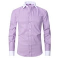 thumbnail image 1 of SSAAVKUY Men's Striped Long Sleeve Business Button Down Dress Shirts Slim Fit French Cuff French Placket Checkered Office Work Formal Shirt Purple 16, 1 of 2