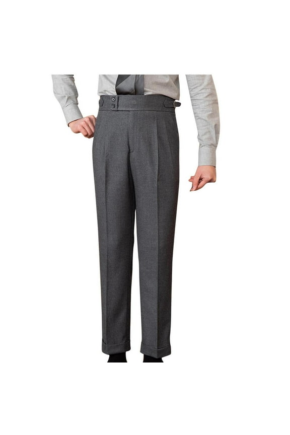 Men's Suit Tweed Pants Vintage Trousers Herringbone Wool Pleat-Front Dress Suit Pants Flat Front Linen Blend Dress Pant Dark Gray 6