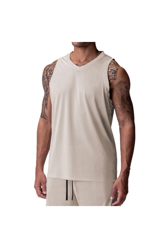 Men's Tank Top Cotton Muscle Workout Gym Shirts Moisture Wicking Lightweight Summer Casual Sleeveless Shirts Khaki L