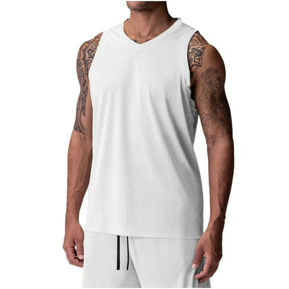 SSAAVKUY Men's Tank Top Cotton Muscle Workout Gym Shirts Moisture Wicking Lightweight Summer Casual Sleeveless Shirts White M
