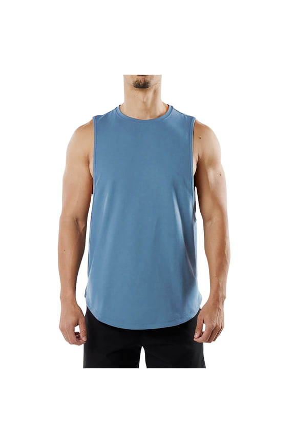 Men's Tank Top Cotton Sleeveless Muscle Cut Off T Shirts Gym Workout Tank Tops Summer Beach Tanks Sky Blue 12