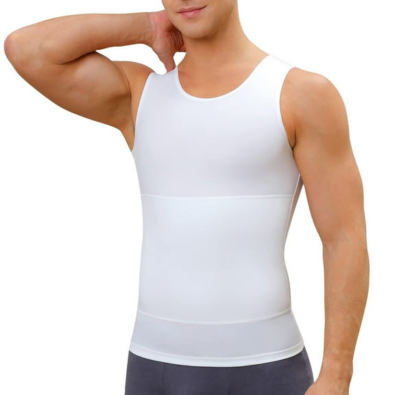 SSAAVKUY Men's Tank Tops Sleeveless Workout Muscle Shirt Slim Fit Crewneck Athletic Bodybuilding Gym Performance Tee Shirts White L