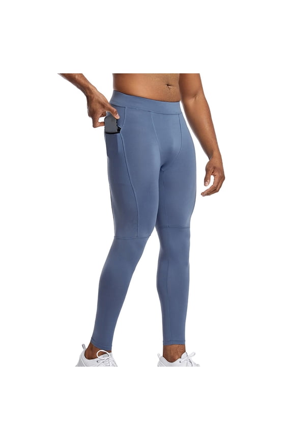 Men's Thermal Running Tights with Zipper Pockets Workout Compression Leggings Cycling Pants for Men Hiking Jogging Blue 10