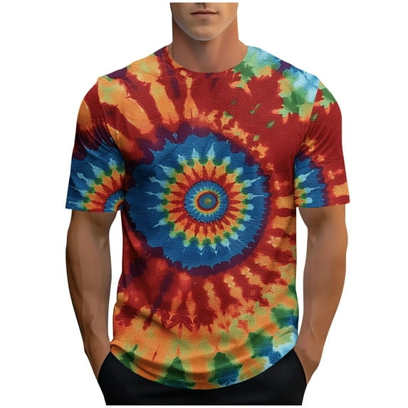 SSAAVKUY Men's Tie Dye T-Shirts Trendy Streak Tee Shirt Colorful T-Shirt Crewneck Sports Summer Novelty Top Wine L