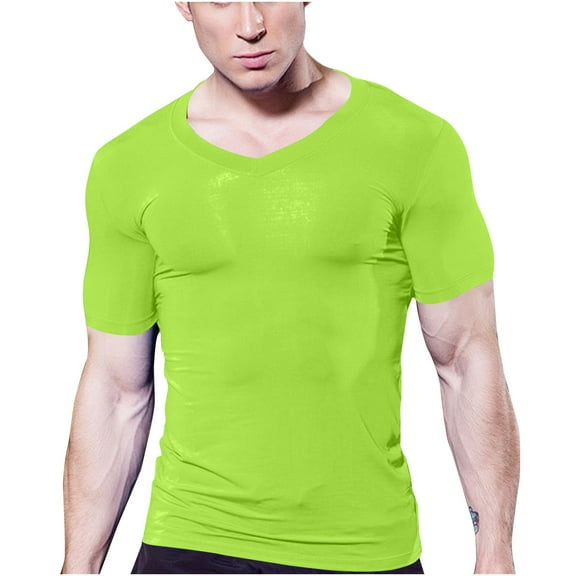 SSAAVKUY Men's Undershirts Soft V Neck Short Sleeves T-Shirts Classic Tees for Men Slim Fit Sweat Shirts Solid Color Tops Green XXL