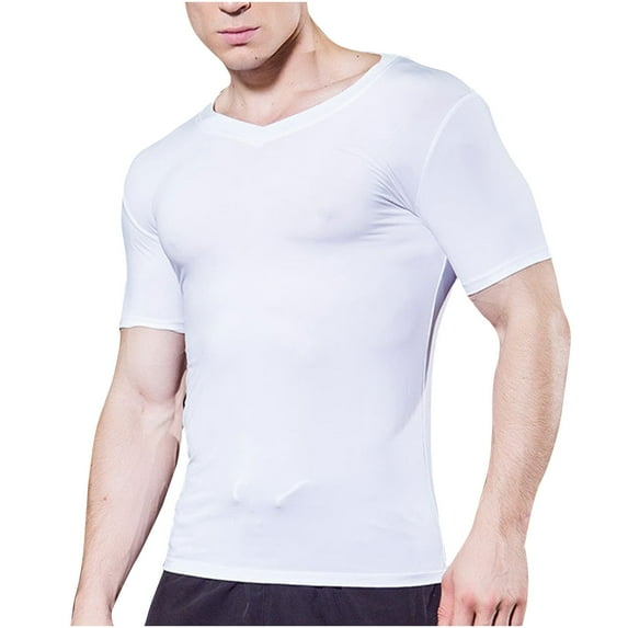 SSAAVKUY Men's Undershirts Soft V Neck Short Sleeves T-Shirts Classic Tees for Men Slim Fit Sweat Shirts Solid Color Tops White S