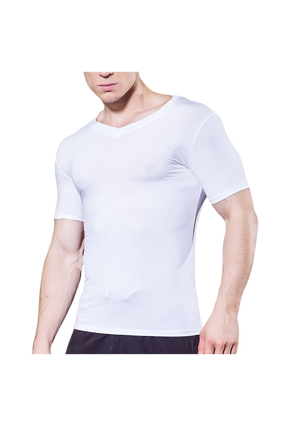 Men's Undershirts Soft V Neck Short Sleeves T-Shirts Classic Tees for Men Slim Fit Sweat Shirts Solid Color Tops White XL