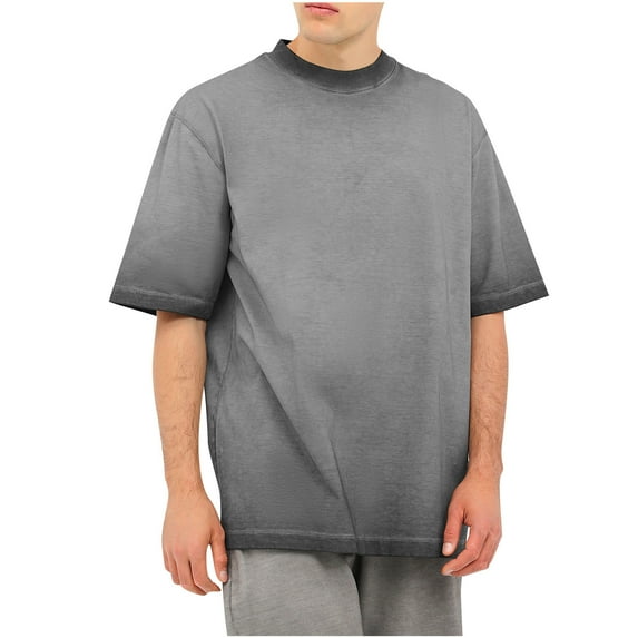SSAAVKUY Men's Vintage Oversized Short Sleeve Shirts Summer Casual Crew Neck T-Shirt Basic Solid Distressed Washed Tops Gray XL