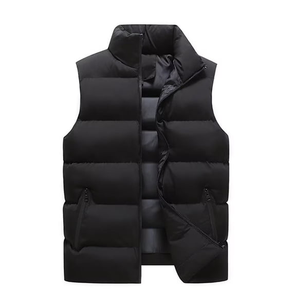 SSAAVKUY Men's Winter Puffer Vest Warm Padded Sleeveless Jacket Zipper Stand Collar Lightweight Outdoor Vest Black 12
