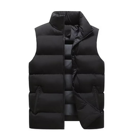SSAAVKUY Men's Winter Puffer Vest Warm Padded Sleeveless Jacket Zipper Stand Collar Lightweight Outdoor Vest Black 8