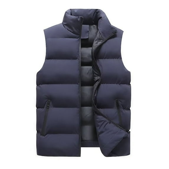 SSAAVKUY Men's Winter Puffer Vest Warm Padded Sleeveless Jacket Zipper Stand Collar Lightweight Outdoor Vest Blue 10