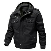SSAAVKUY Men's Winter Warm Fleece Lined Jacket Outdoor Hooded Bomber Jacket Thick Cotton Military Flight Jacket Black 10