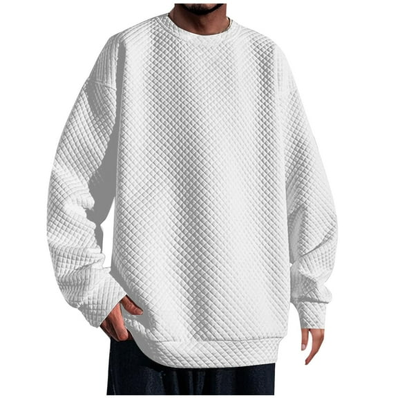 SSAAVKUY Men's Winter and Spring Tops Themed and Thick Shirts Long Sleeved Sweater Cool Sweatshirts Relaxed Loose Casual Pullover White 8