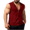 thumbnail image 1 of SSAAVKUY Men's Workout Hooded Tank Tops Zip Up Bodybuilding Fitness Muscle T Shirt Sleeveless Gym Hoodie Red 4, 1 of 5