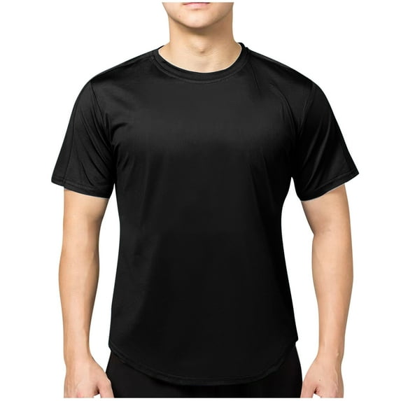 SSAAVKUY Men's Workout Running Shirts, Quick Dry Moisture Wicking T-Shirts, Sports Gym Athletic Short Sleeve Shirts Black XL