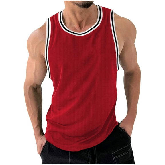 SSAAVKUY Men's Workout Tank Tops Summer Casual Sleeveless Athletic T-Shirts Training Bodybuilding Muscle Top Vest Red XL