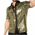 thumbnail image 1 of SSAAVKUY Mens Button Down Disco Shirt Outfit Men Retro 70s Shirts for Men Sequin Metallic Short Sleeve Lapel Disco Outfits Party Costume Top Gold XL, 1 of 3