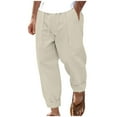 thumbnail image 1 of SSAAVKUY Mens Cotton Linen Drawstring Pants Elastic Waist Linen Jogger Long Bottoms with Pockets Loose Casual Loungewear Pants Beige 8, 1 of 9