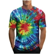 SSAAVKUY Mens Crewneck Graphic T-Shirts Unisex 3D Tie Dye Printed Short Sleeve Shirts Gradinet Casual Sports Basic Tees Blue XL
