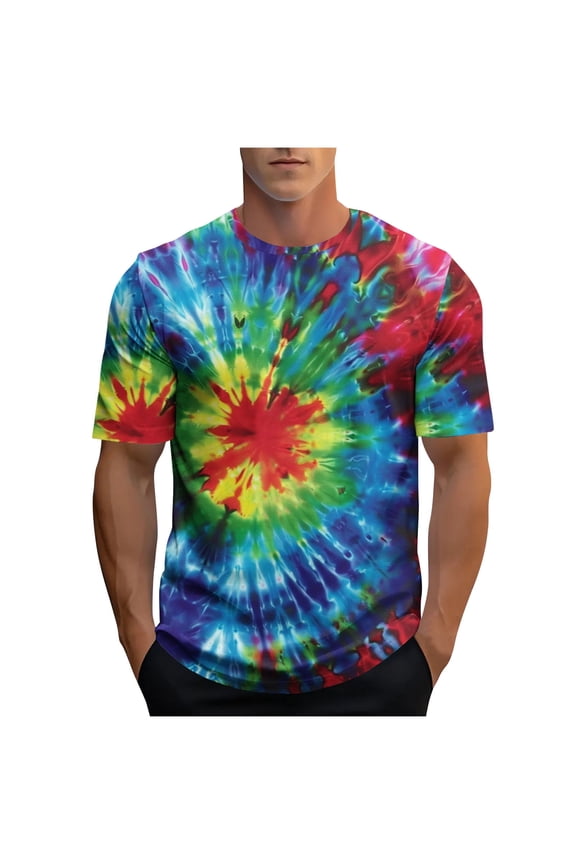 Mens Crewneck Graphic T-Shirts Unisex 3D Tie Dye Printed Short Sleeve Shirts Gradinet Casual Sports Basic Tees Blue XL