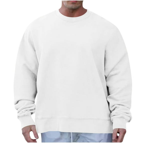 SSAAVKUY Mens Crewneck Sweatshirts Soft Long Sleeve Pullover Shirts Lightweigt Sweat Shirt Breathable Pullover Sweater White 10