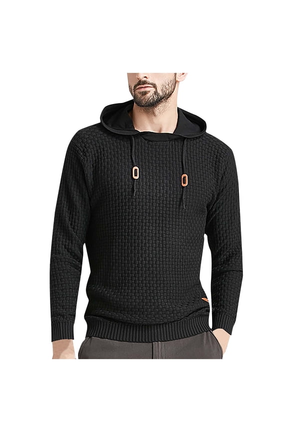 Mens Drawstring Hoodies Ribbed Knit Cozy Sweatshirts with Graphic Raglan Long Sleeve Tops Stylish Solid Tees Hooded Neck Tops Slim Fit Casual Breathable and Quick-Dry Pullover Black 8