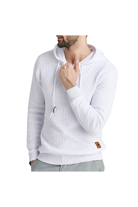 Mens Drawstring Hoodies Ribbed Knit Cozy Sweatshirts with Graphic Raglan Long Sleeve Tops Stylish Solid Tees Hooded Neck Tops Slim Fit Casual Breathable and Quick-Dry Pullover White 8