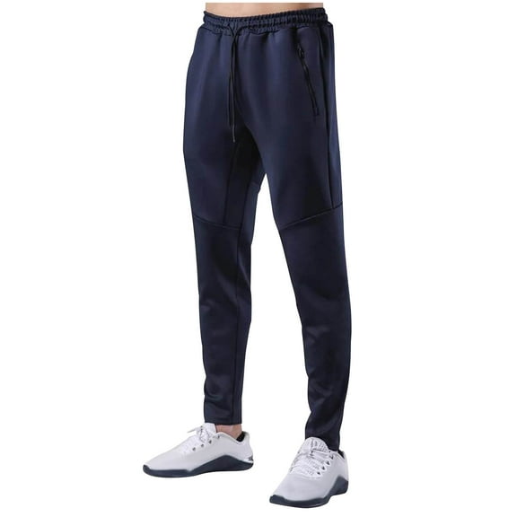 SSAAVKUY Mens Drawstring Running Joggers Pant Elastic Waist Sweatpants Breathable Athletics Workout Sports Pants with Zipper Pockets Navy 12