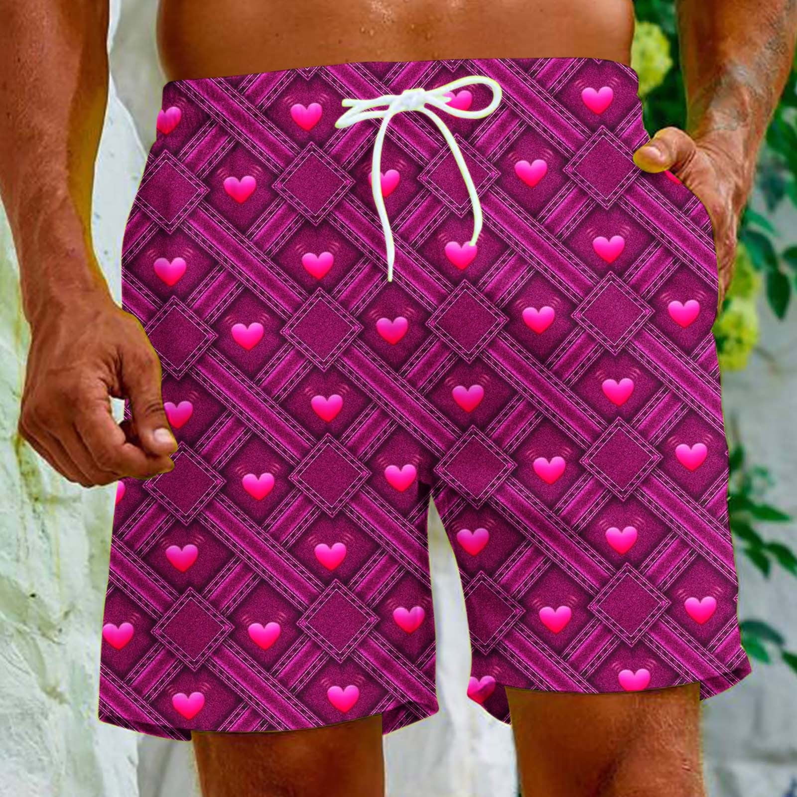 SSAAVKUY Mens Drawstring Valentine's Day Cargo Shorts Drawstring Boxer