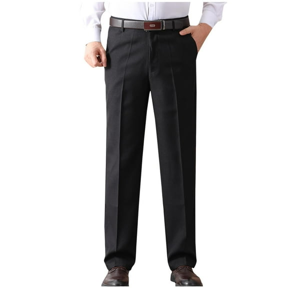SSAAVKUY Mens Dress Pants Pleated Front Stretch Suit Pants Classic Fit Casual Dress Pants Straight Fit Pants Classic Fit Dress Pant Black 8
