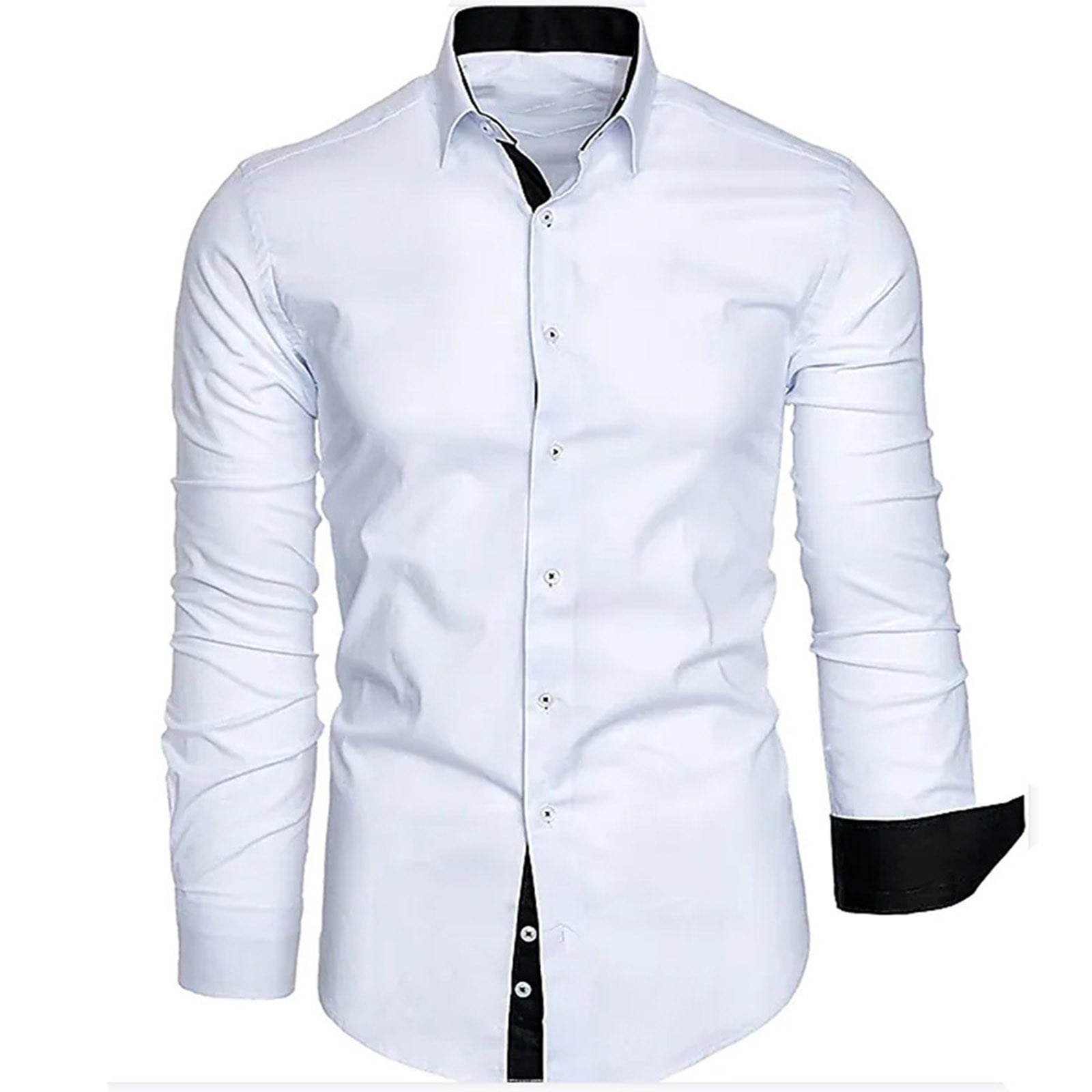 slim fit dress slacks Superfine Egyptian Cotton Solid Color Button Tab Collar French Cuff Dress  Shirt - White