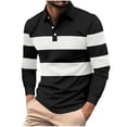thumbnail image 1 of SSAAVKUY Mens Fashion Long Sleeve Polo Shirts Casua Golf Shirts Color Block Cotton Top Turndown Collar Striped T-Shirts Black 14, 1 of 8