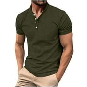 SSAAVKUY Mens Henley Shirt Quick Dry Tech 3 Button Slim Fit Quick Dry Gym Tshirt Short Sleeve Lightweight Casual T Basic Tee Army Green L