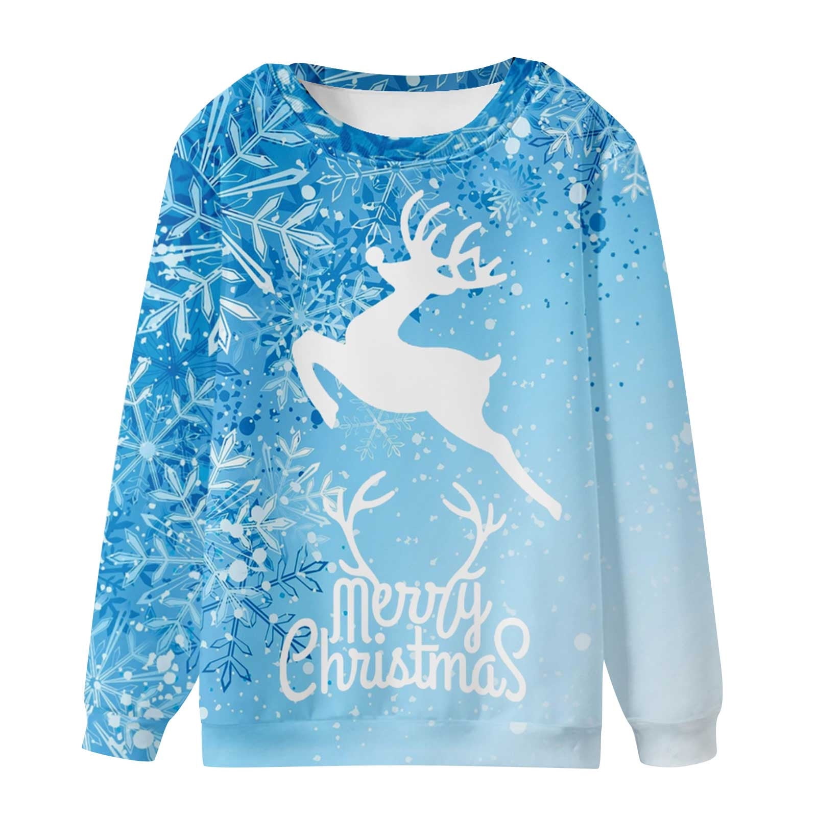 SSAAVKUY Mens Hoodless Graphic Sweatshirts Oversized Drop Shoulder Long  Sleeve Tops Christmas Cute Cartoon Deer Print Fall Tees Round Neck Tops  Comfy Loose Fit Casual Relaxed Pullover Blue 12 