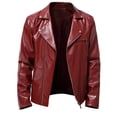 thumbnail image 1 of SSAAVKUY Mens Leather Motorcycle Jacket Zipper Coat Faux Leather Outwear Jacket Lapel Neck Outerwear Soft Comfy Tops Fashion Trendy 2024 Gifts Relaxed Long Sleeve Blouse Red XXL, 1 of 9