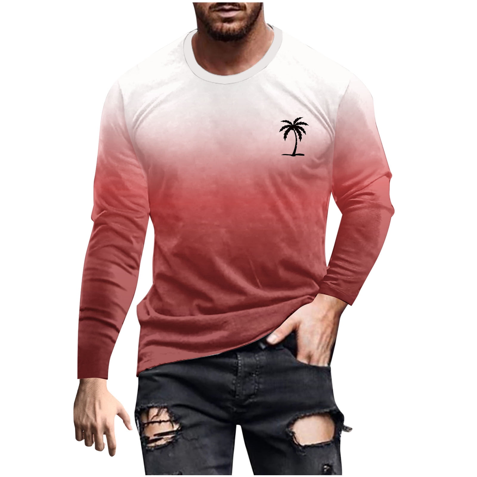 Amazon.com: Mens Gradient T Shirt Casual Long Sleeve Tops Round Neck  Pullover Shirts Slim Fitting Workout Muscle Blouse Streetwear : Clothing,  Shoes & 