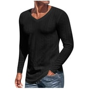 SSAAVKUY Mens Long Sleeve T-Shirts V Neck Eyelet Hollow Out Basic Tees Sexy Breathable Shirt Top Fitness Muscle Shirts Black 4