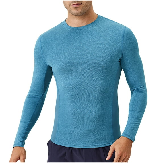 SSAAVKUY Mens Long Sleeve Workout Shirts Compression Tops Running Gym Tee Shirts Athletic Base Layer Cool Dry Undershirts Navy 10
