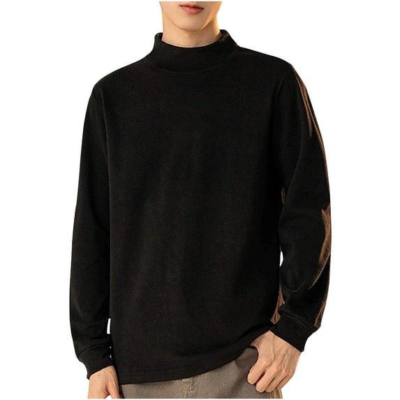 SSAAVKUY Mens Mock Neck Sweatshirts Soft Long Sleeve Pullover Shirts Lightweigt Sweat Shirt Breathable Pullover Sweater Black M