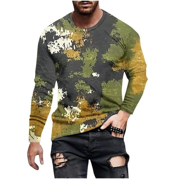 SSAAVKUY Mens Shirts Long Sleeve Casual Stylish Camouflage Print Workout Crewneck Sweatshirts Loose Fit Camo Pullover Tees Multicolor 8