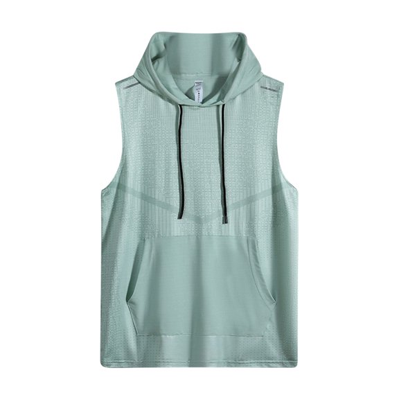 SSAAVKUY Mens Sleeveless Hoodies with Pocket Quick Dry Breathable Workout Athletic Baseball Exercise Running Gym Tank Tops Green M