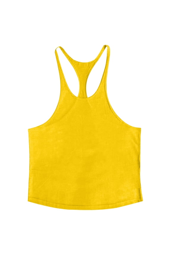 Mens Stringer Tank Tops Muscule Cut Off Bodybuilding Gym Vest Y-Back Workout Sleeveless Tshirt Solid Basic Undershirt Yellow M